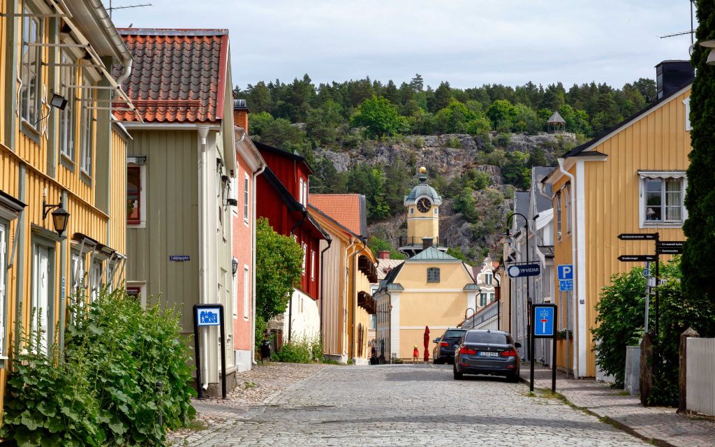 Coulourful wooden buildings in Söderköping